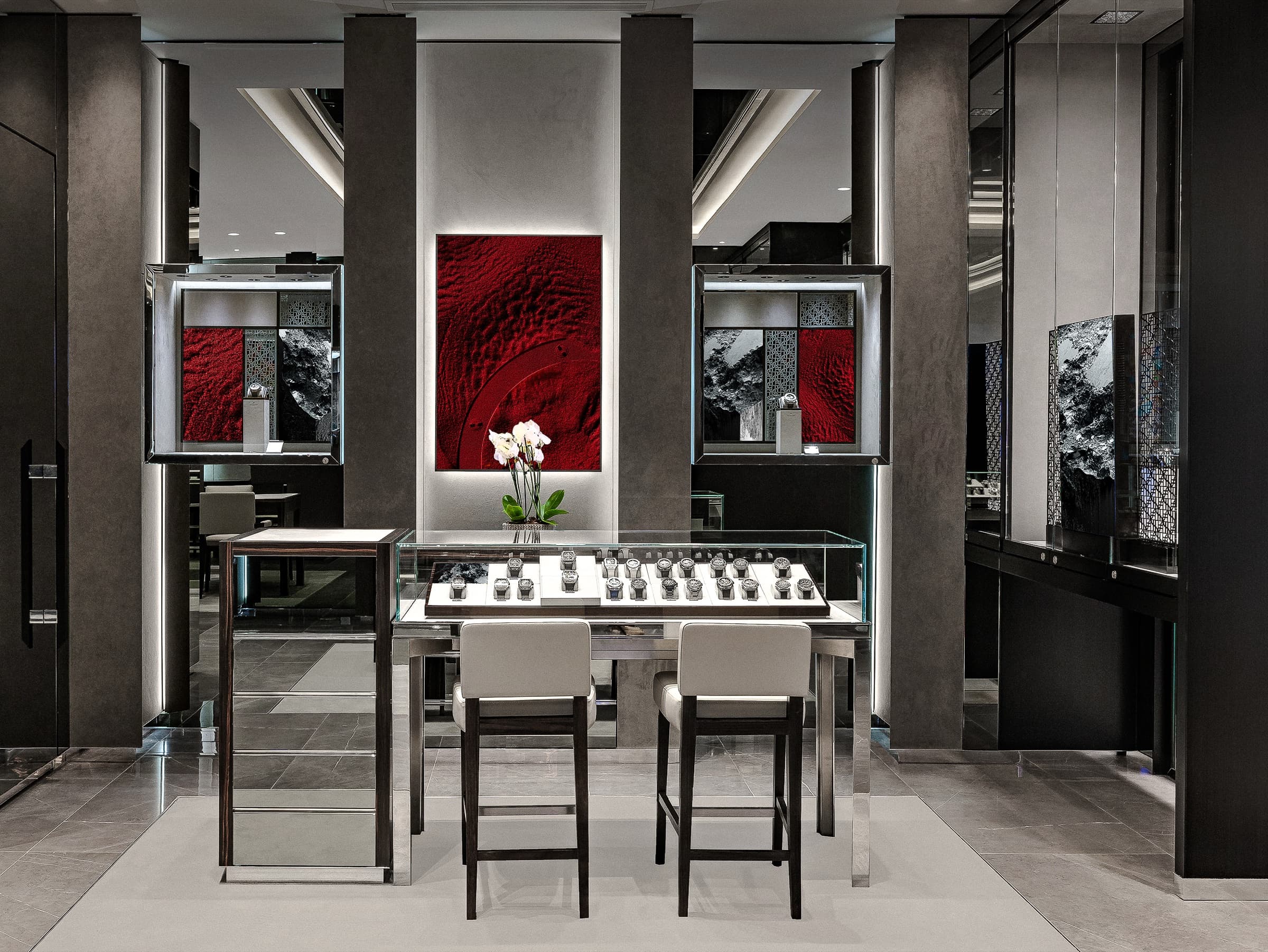 Hublot Lisbon ECI Boutique interior, ceramic artwork install, CGI visual.